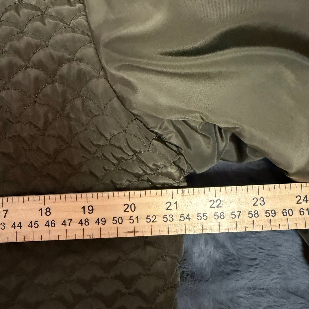 Black Rivet Quilted Jacket Womens Large Olive Green Faux Fur Collar Gold Zip - Picture 3 of 8